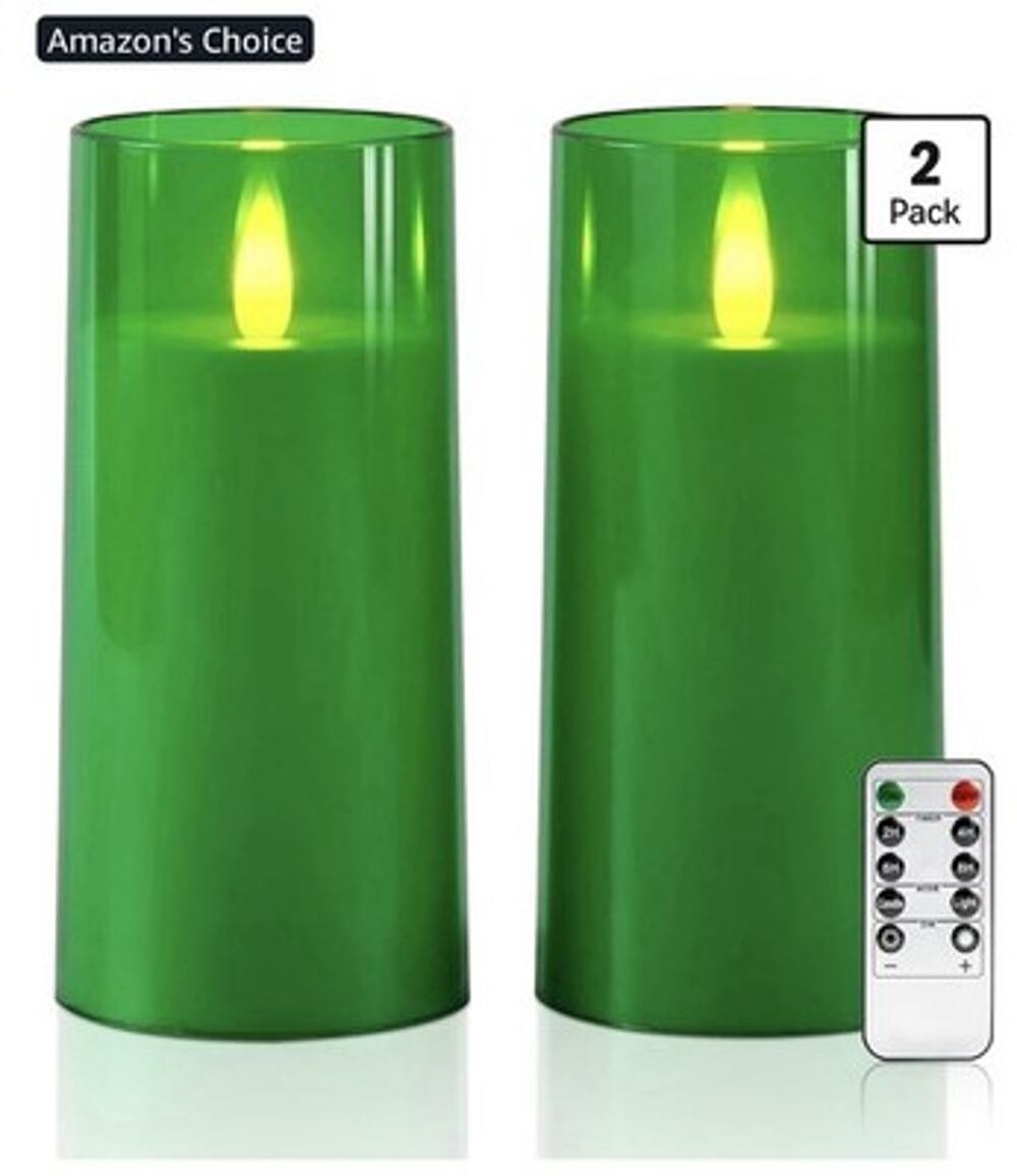 Raycare Flameless Electronic Pillar Candles Remote Control and Timer Green